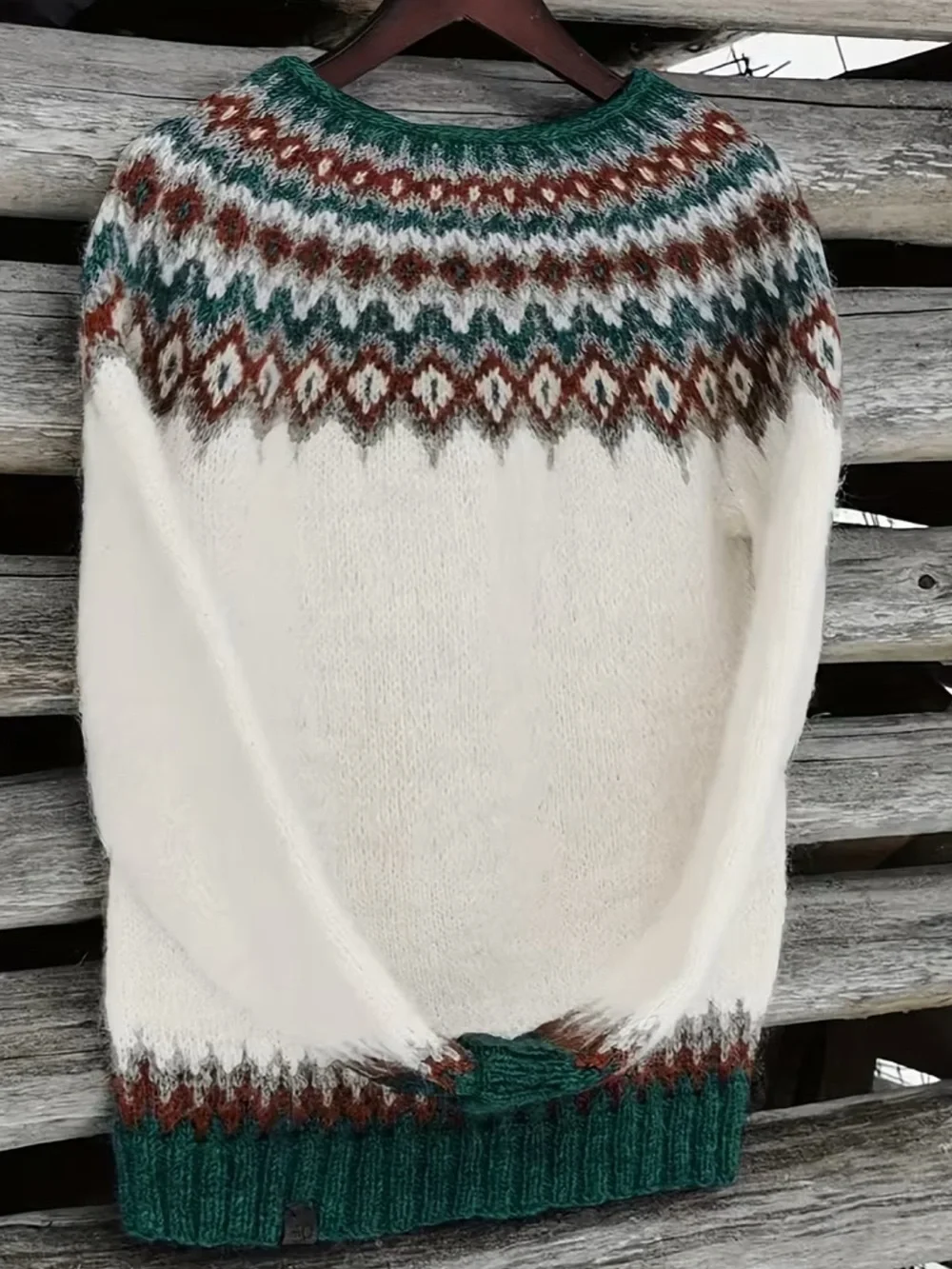NWT Heritage Fair Isle Sweater | Ivory Green Rust Nordic Winter Knit - Picture 3 of 11
